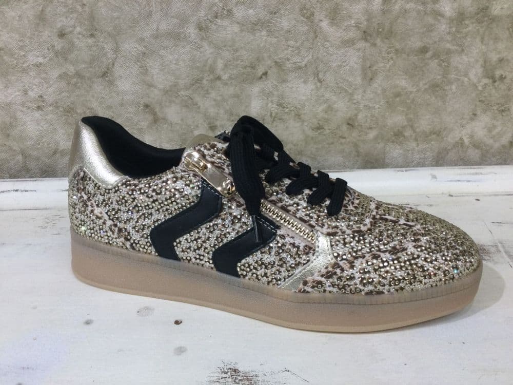Marco Tozzi 23759-46 Leopard/Diamante Mix Lace and Zip Up Trainer