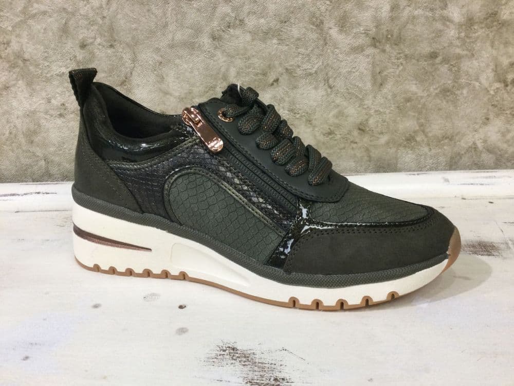 Marco Tozzi 23767-45 726 Khaki Fashion  Trainer with side Zip