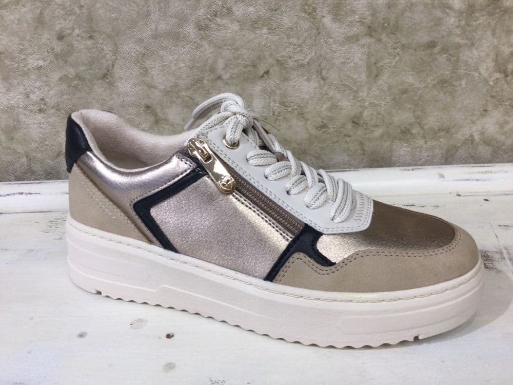 Marco Tozzi 23774-45 Champagne, Beige & Black Mix Trainer with Side Zip