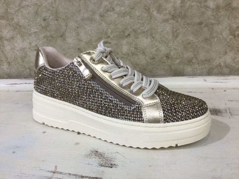 Marco Tozzi 23775-45 Gold Mix/Diamante Lace and Zip Up Trainer