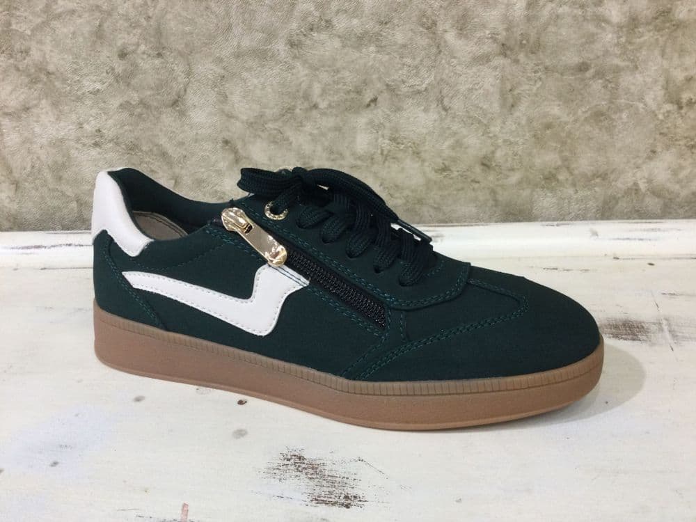 Marco Tozzi 23777-45 Bottle Green/Off White Lace and Zip Up Trainer