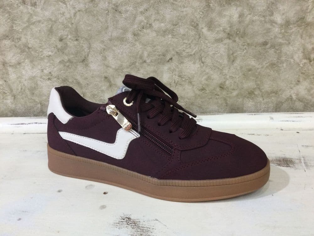 Marco Tozzi 23777-45 Burgundy/Off White Lace and Zip Up Trainer