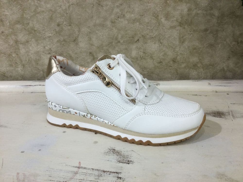 Marco Tozzi 23782-41 White/Gold Mix Lace and Zip Up Trainer