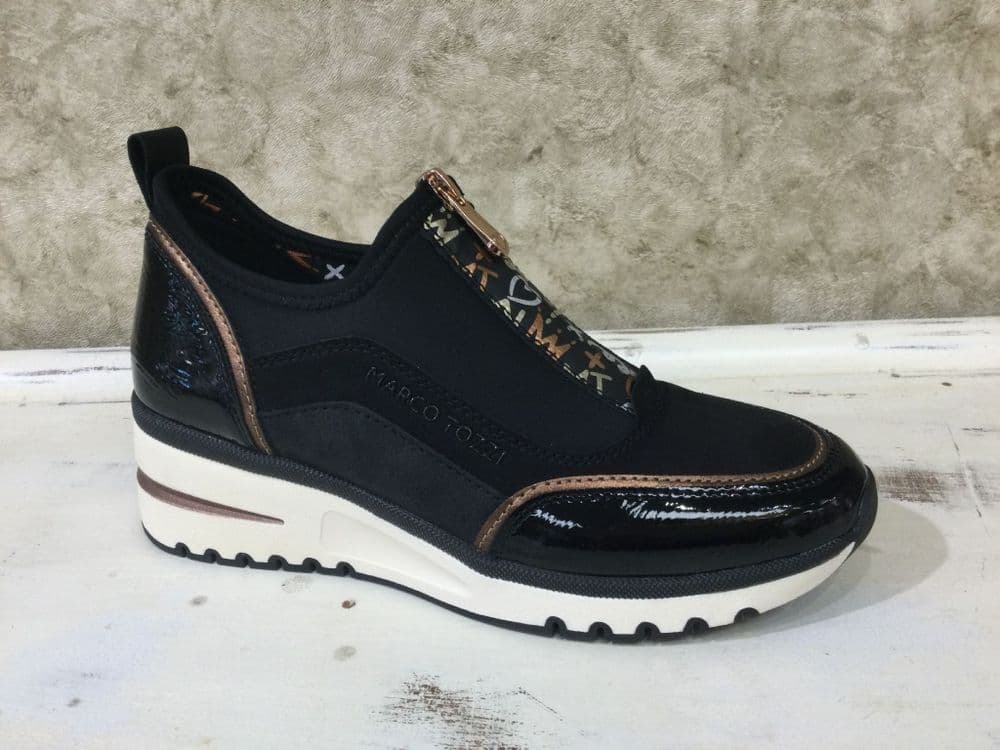 Marco Tozzi 24780-45 Black/Copper Wedge Zip Up Trainer