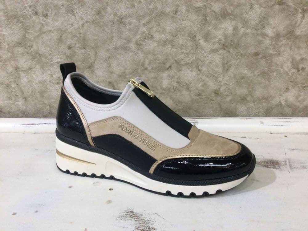 Marco Tozzi 24780-45 Black/Cream Mix Wedge Zip Up Trainer