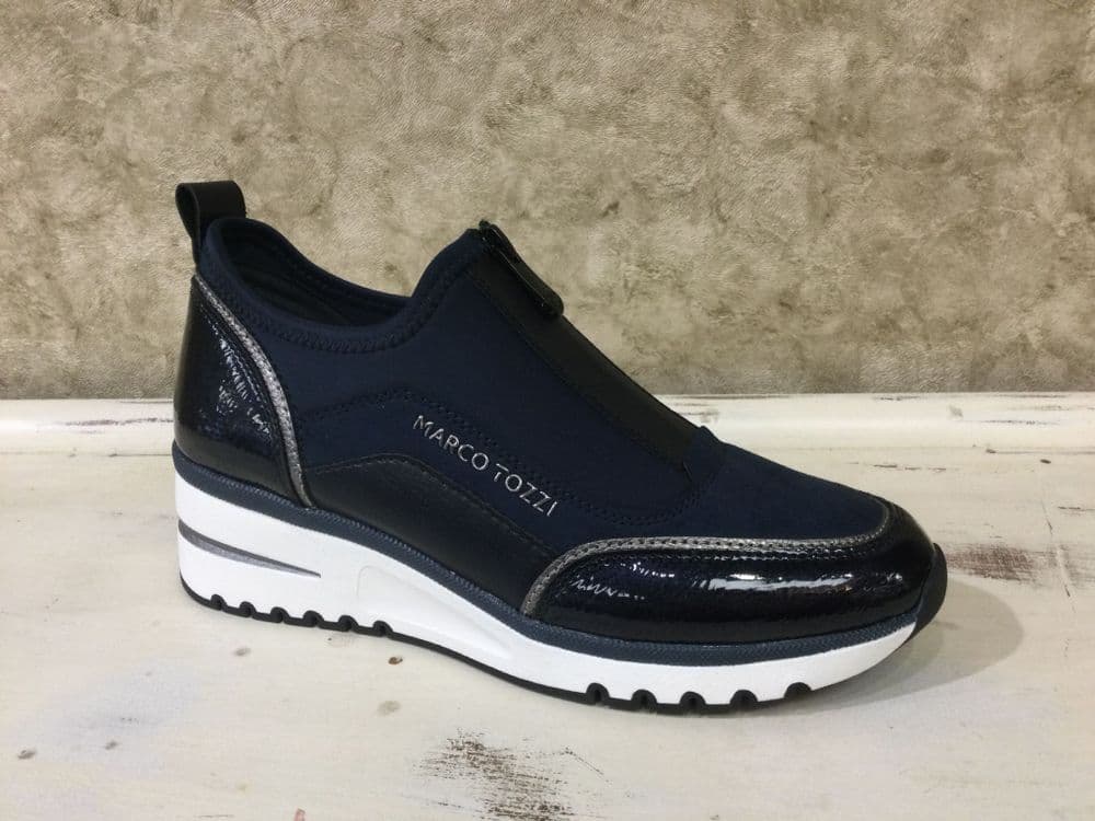 Marco Tozzi  24780-45 Navy Mix Wedge Zip Up Trainer