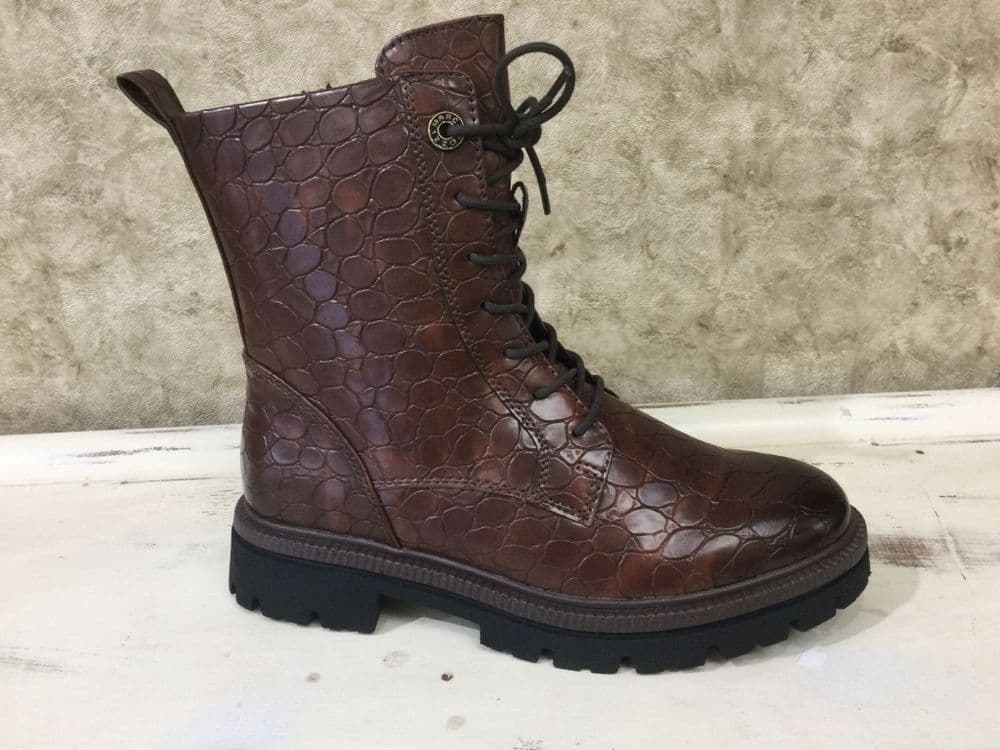 Marco Tozzi 25207-43 342 Tan Crocodile Chunky Ankle Boot with Inside Zip