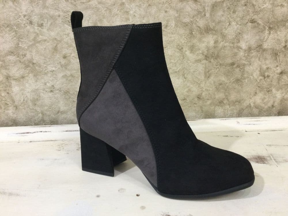 Marco Tozzi  25385-43 Black & Grey Mix Heeled Ankle Boot with Side Zip