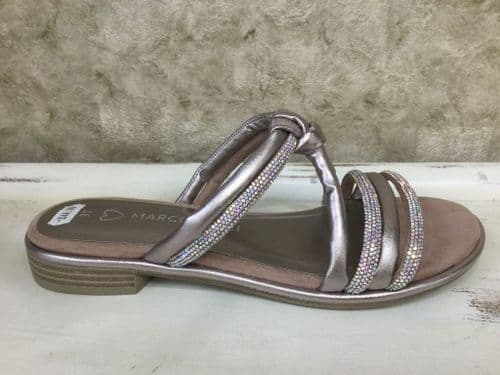 Marco Tozzi  27101-42 Rose Gold Diamonte Slip On Sandal