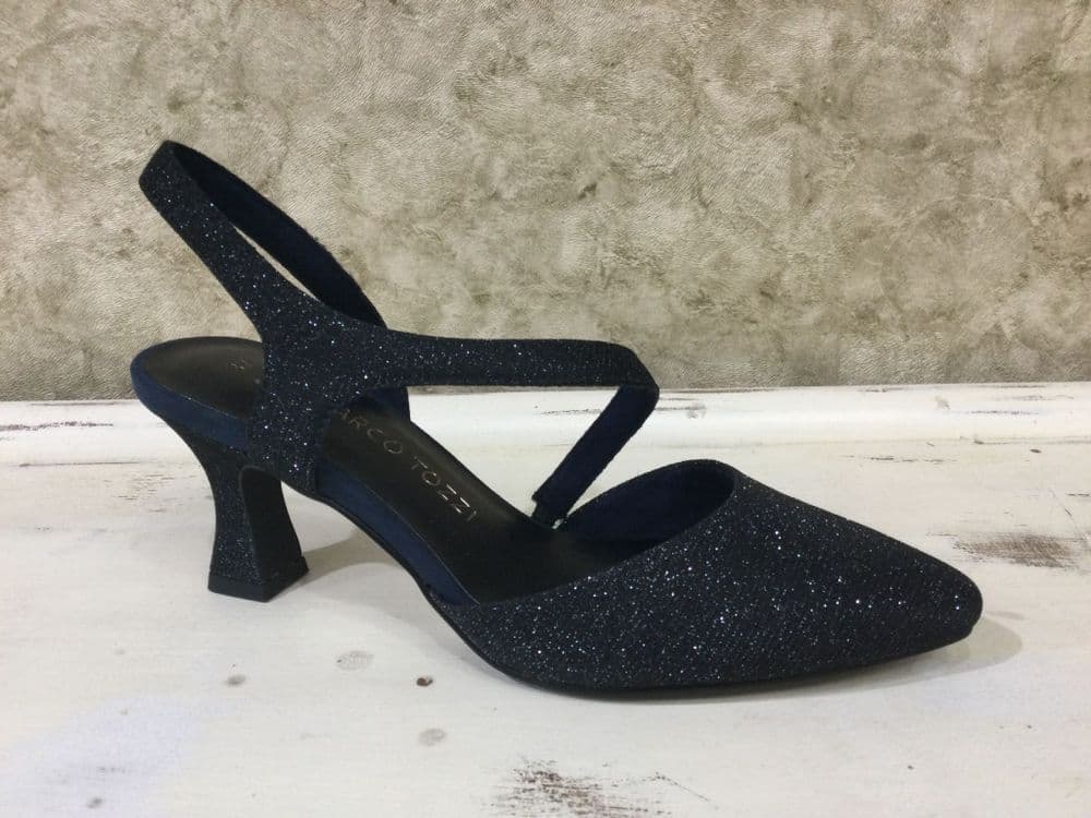 Marco Tozzi 29600-42 Navy Metallic Mid Heel Slingback