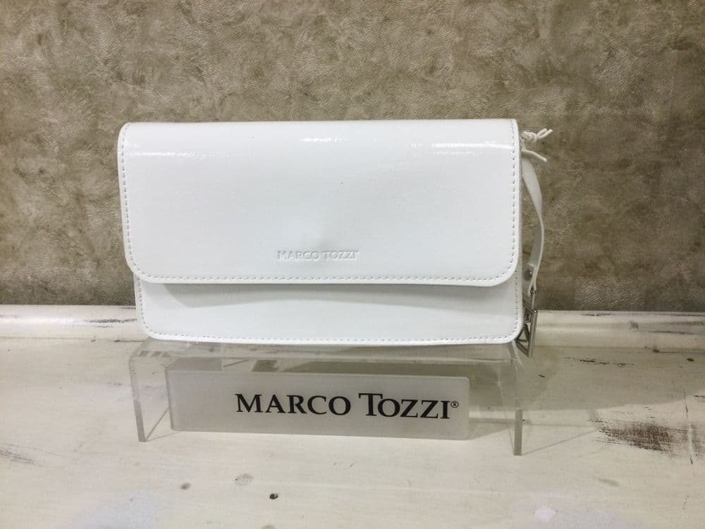 Marco Tozzi 81101-46 White Patent Clutch with Shoulder Chain Strap