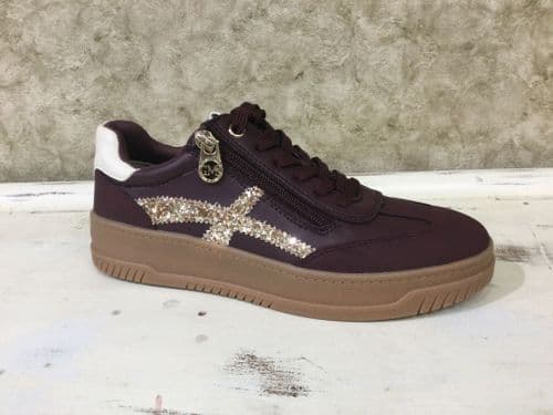 Marco Tozzi 83706-46 Mulberry Comb Trainer with Side Zip and Glitter Details