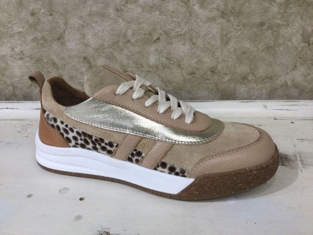 Modella Jade Cream & Leopard Mix Trainer