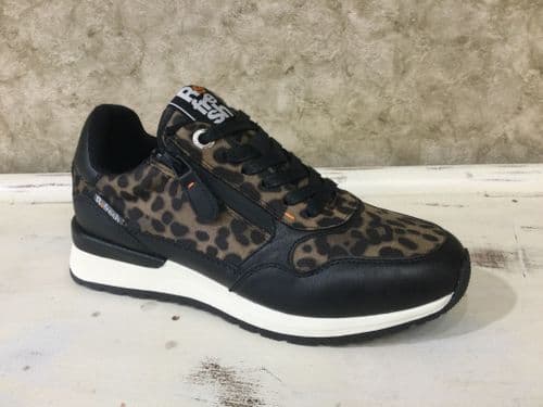 Refresh 172958 Black/Leopard Zip and Lace Up Trainer
