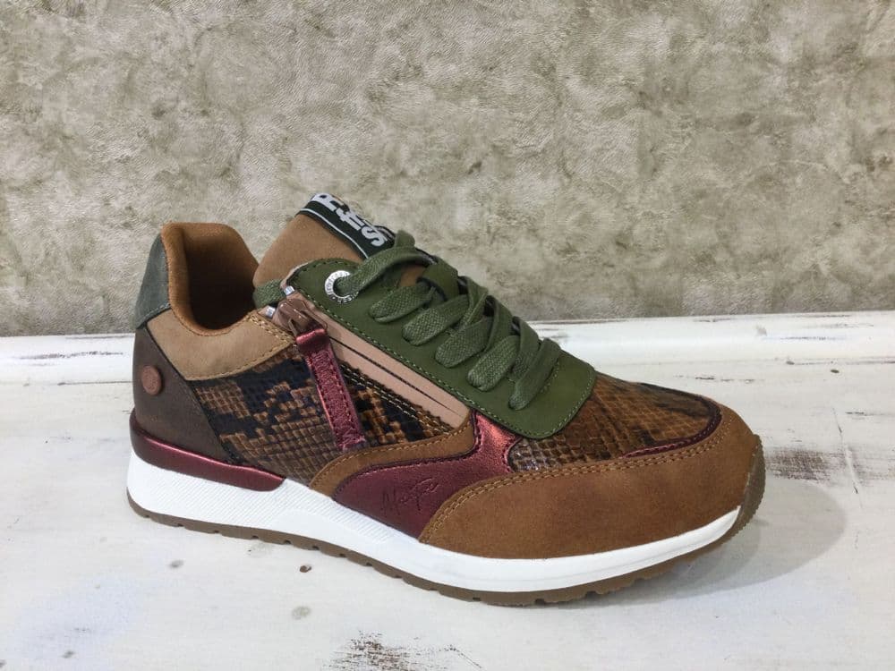 Refresh 173177 Camel/Snake Mix Zip and Lace Up Trainer