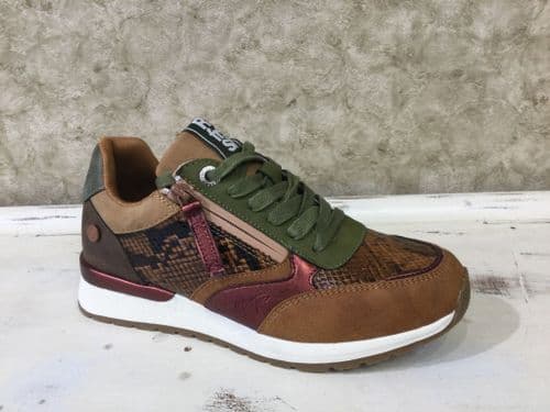 Refresh 173177 Camel/Snake Mix Zip and Lace Up Trainer