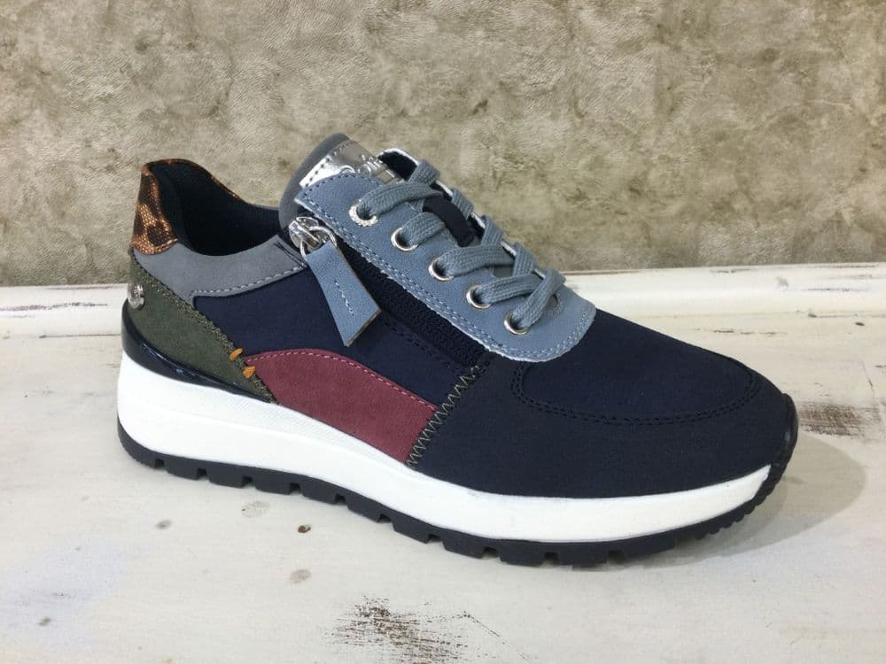 Refresh 173243 Navy/Burgundy/Green Mix Zip and Lace Up Trainer