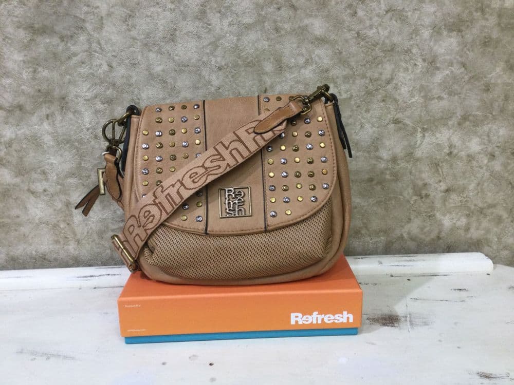 Refresh 183350 Camel Studded Crossbody Bag
