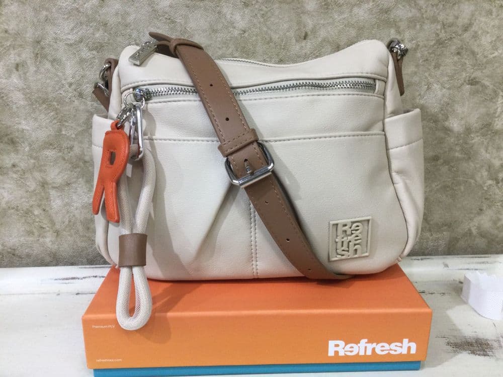 Refresh Handbag 183434 Cream Soft Crossbody Bag  with Tan Strap
