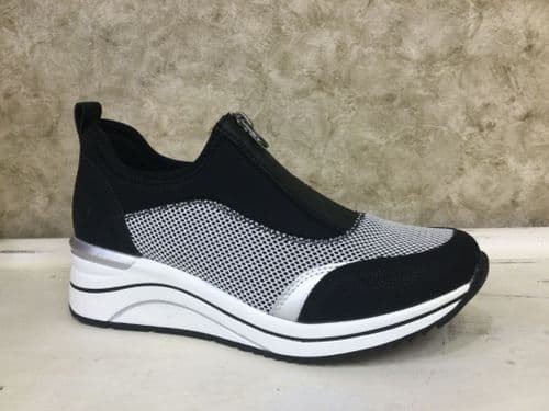 Remonte D0T08-03 Black/White Zip Up Wedge Trainer