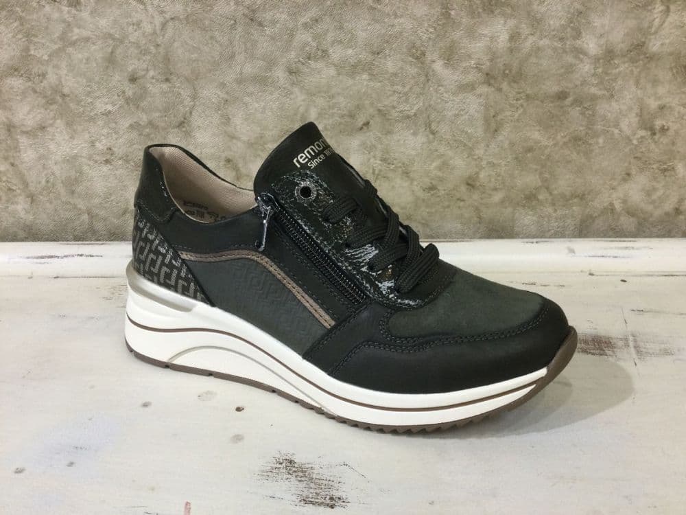 Remonte D0T16-54 Forest/Bronze Mix Wedge Lace and Zip Up Trainer