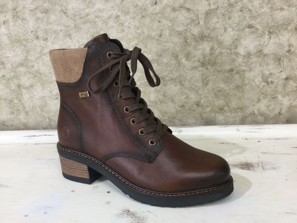 Remonte D1A70-24 Brown Low Heeled Lace and Zip Up Ankle Boot