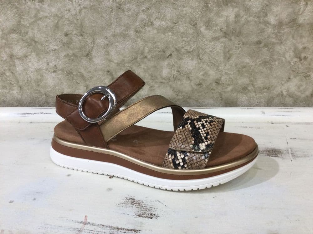Remonte D1J64-25 Tan/Snake Mix Velcro Fastening Sandal