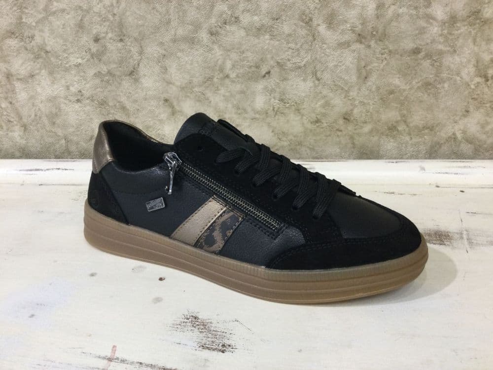 Remonte D2C04-03 Black/Bronze Zip Up Gum Sole Trainer