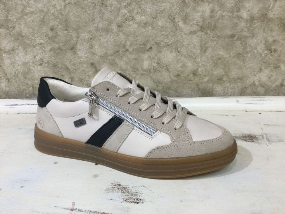 Remonte D2C04-62 Beige/Black Mix Zip and Lace Up Trainer