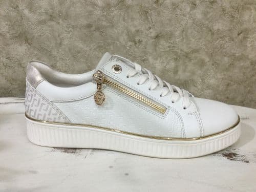 Remonte D2E00-80 White & Gold Mix Trainer with Side zip