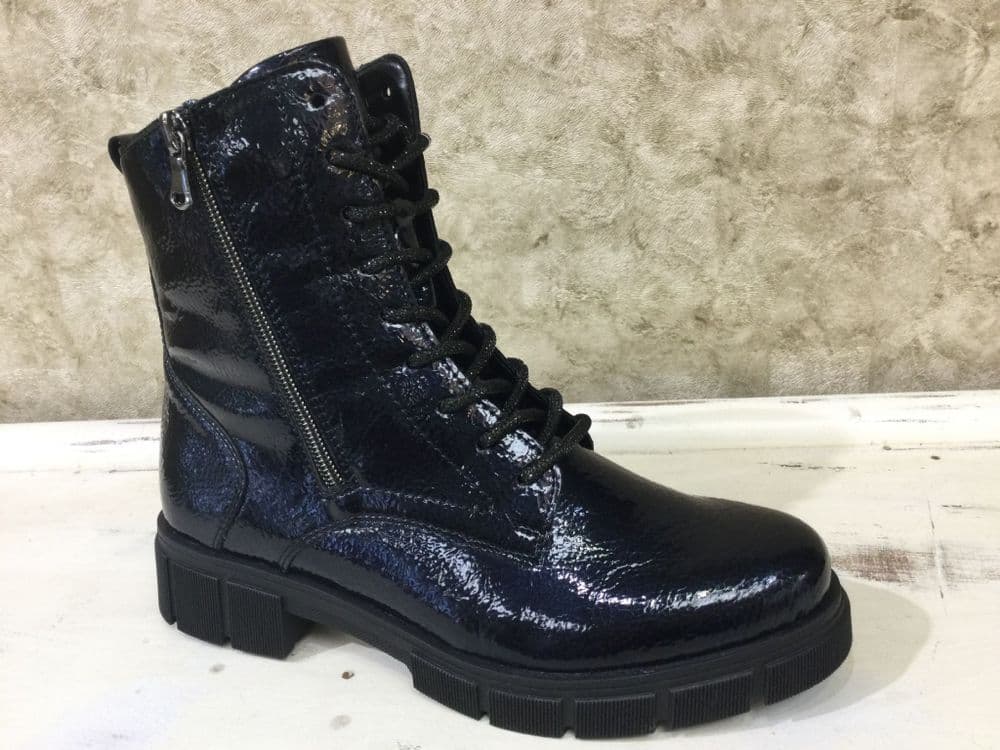 Remonte D2S72-14 Navy Patent Boot with Diamanté Laces