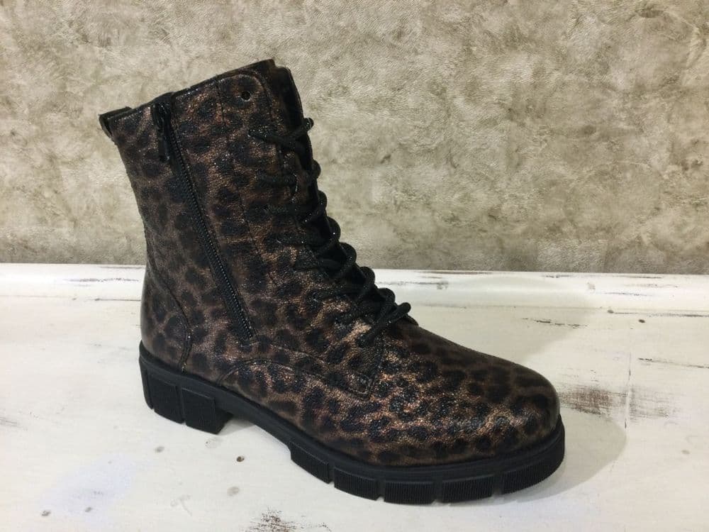 Remonte D2S72-90 Leopard Skin Print Boot with Glitter Laces & Outside Zip