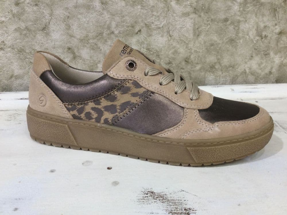 Remonte D2T01-61 Leather Beige Mix with Leopard Details with Side Zip