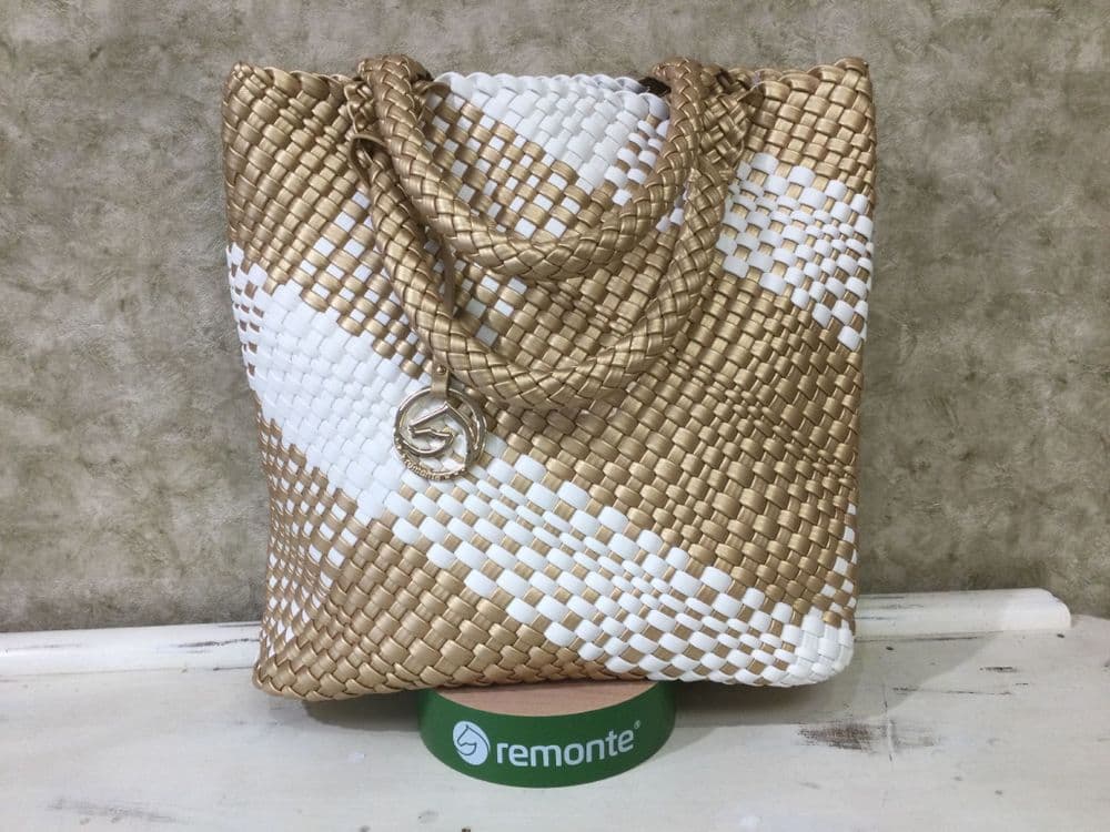 Remonte Handbag Q0761-81 Gold & White Mix Woven Shopper with inside Bag