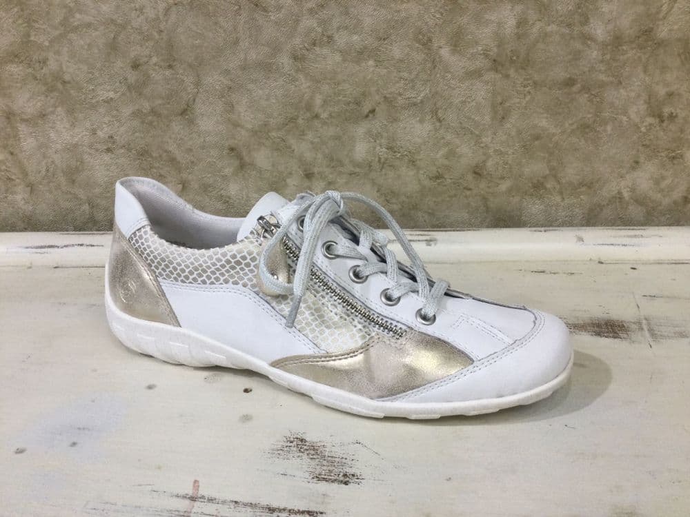 Remonte R3410-81 White/Gold/Snakeprint Metallic Mix Trainer