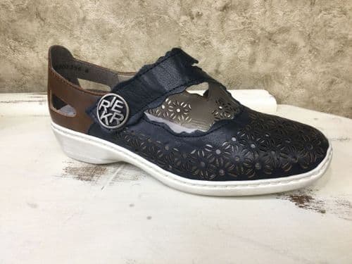 Rieker 413G4- 14 Blue and Brown Velcro Strap Shoe
