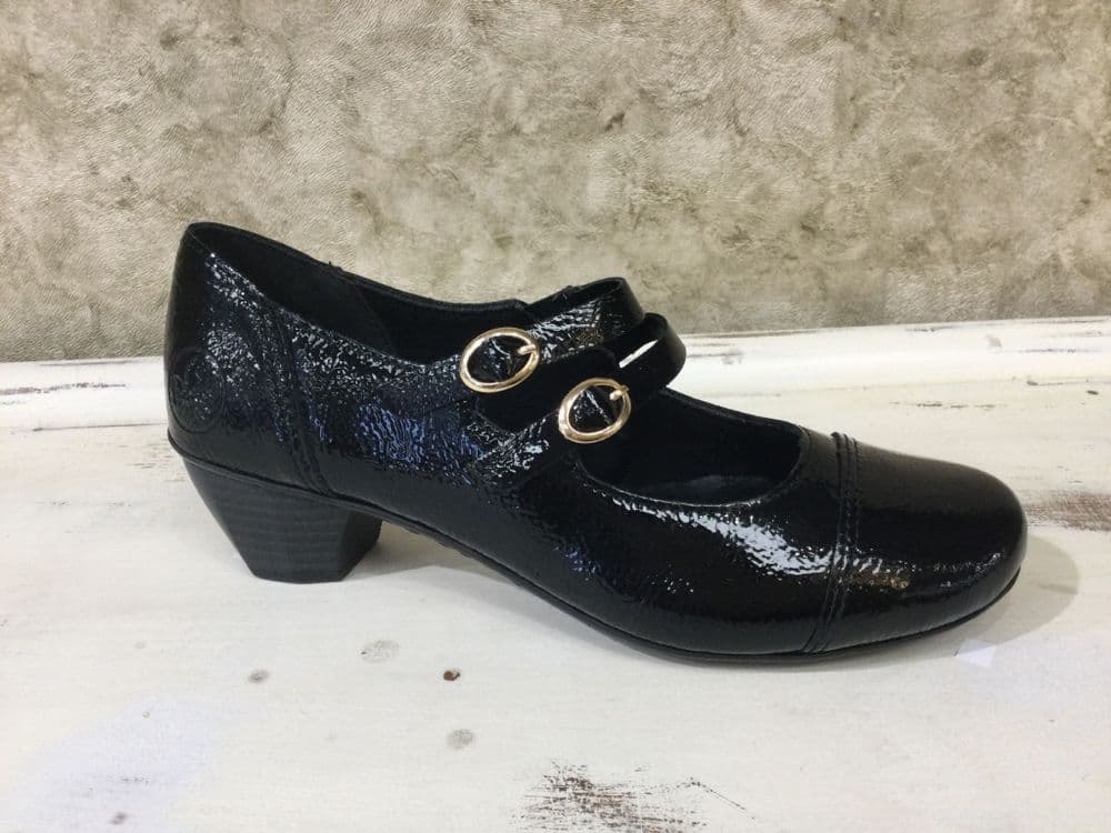 Rieker 41758-00 Black Patent Strap Over Shoe
