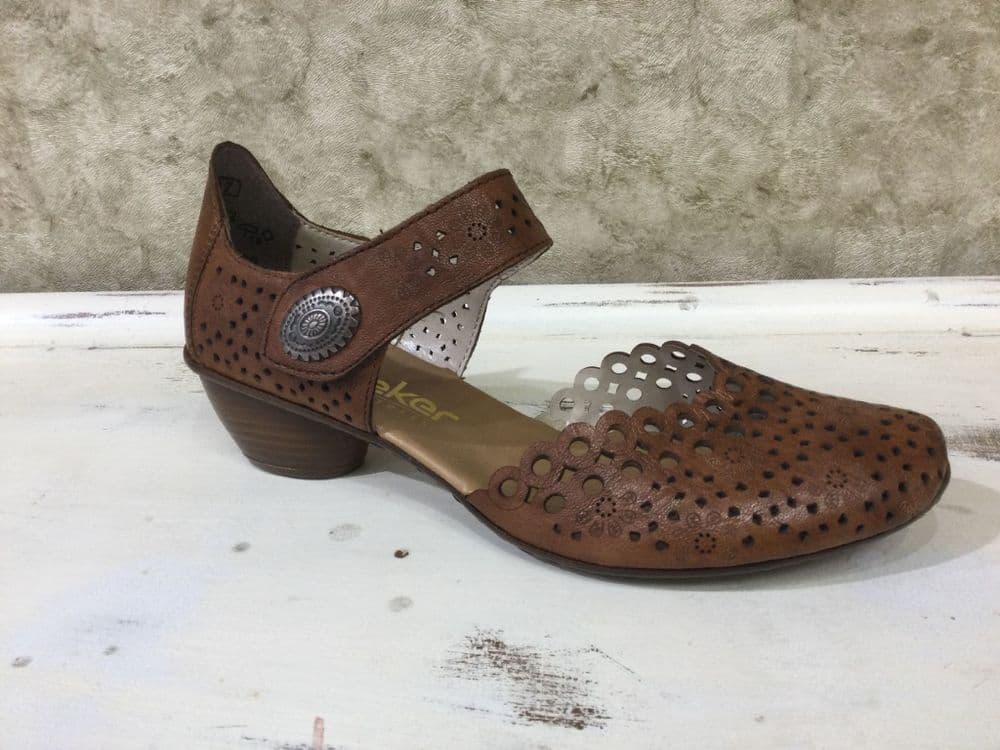 Rieker 43753-22 Tan Shoe with Velcro Fastening Strap