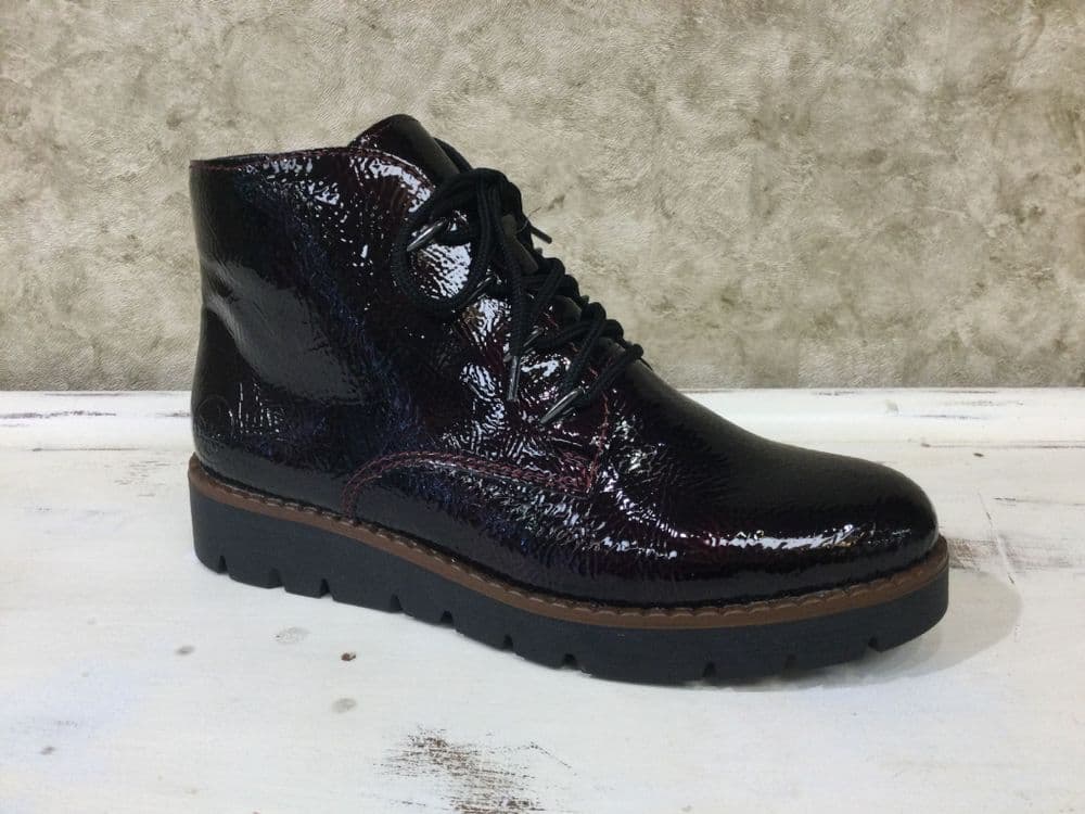 Rieker 44902-35 Burgundy Patent Lace Up Boot
