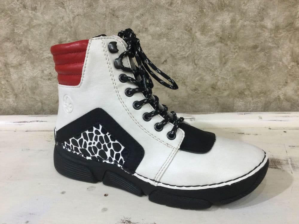 Rieker 45904-60 Off White/Red/Black Lace and Zip Up Boot