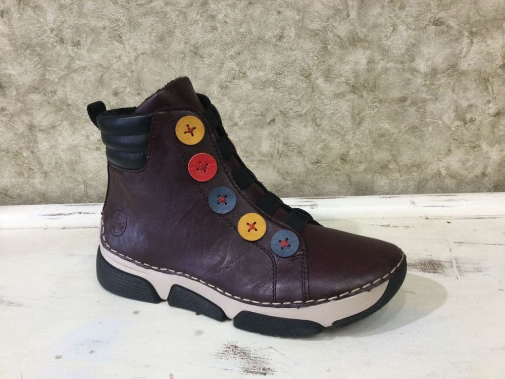 Rieker 45977-30 Burgundy/Multi Zip Up Ankle Boot