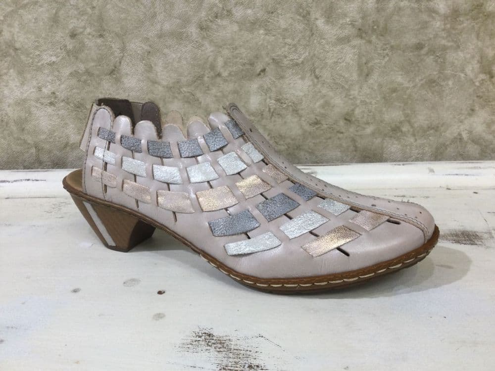Rieker 46778-64 Stone / Metallic Mid Heel Open Shoe