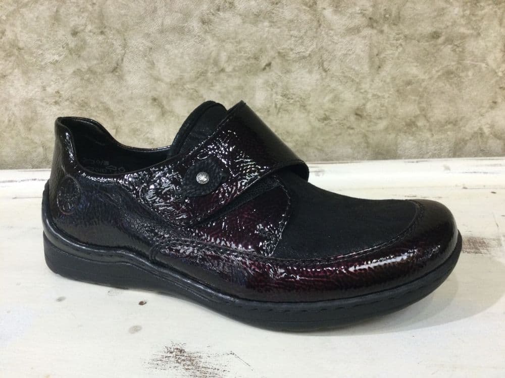 Rieker 48951-35 Black/Wine Patent Mix Velcro Fastening Shoe