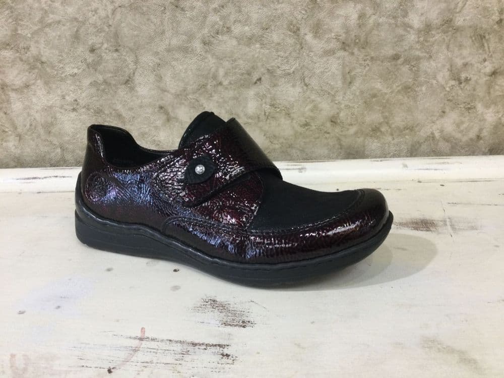 Rieker 48951-35 Burgundy Patent/Fabric Mix Shoe