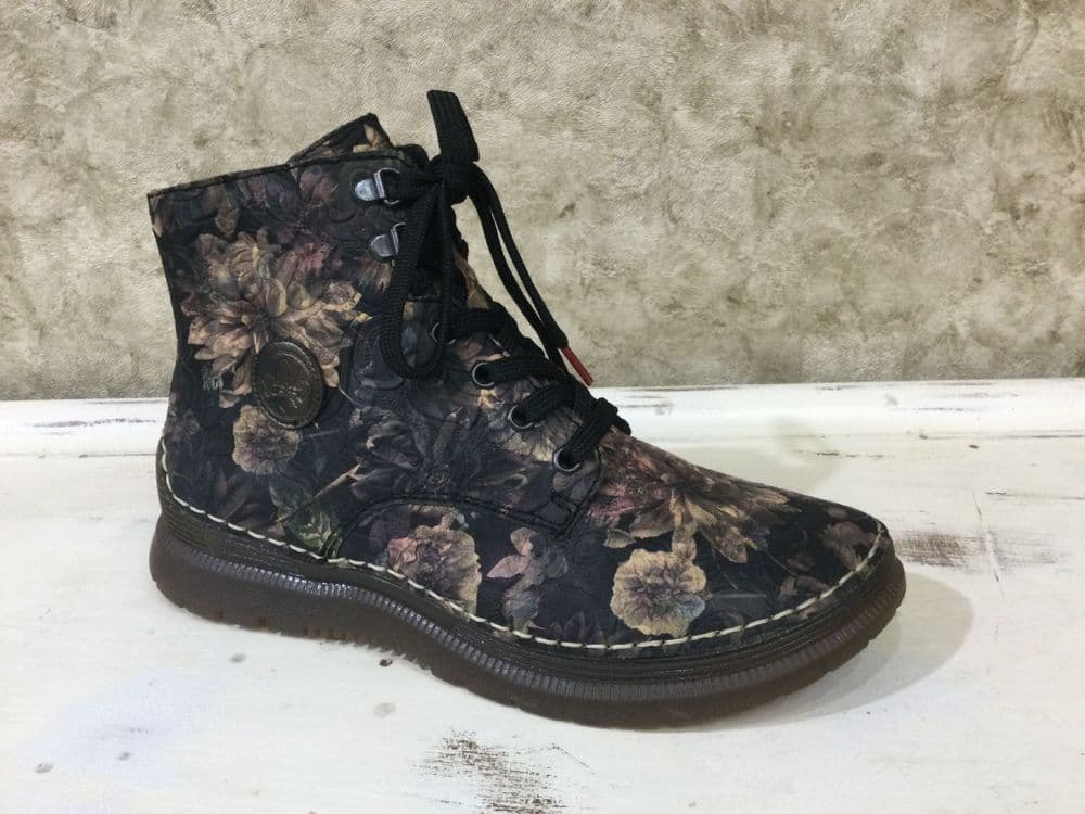 Rieker 53632-90 Black/Floral Ankle Boot