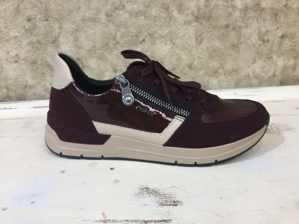 Rieker 58902-35 Burgundy/ Cream Lace Trainer with Functional Zip