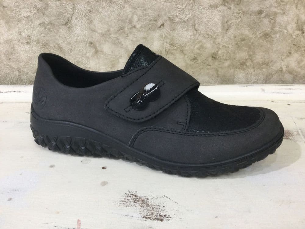 Rieker 59552-45 Black Velcro Comfort Shoe