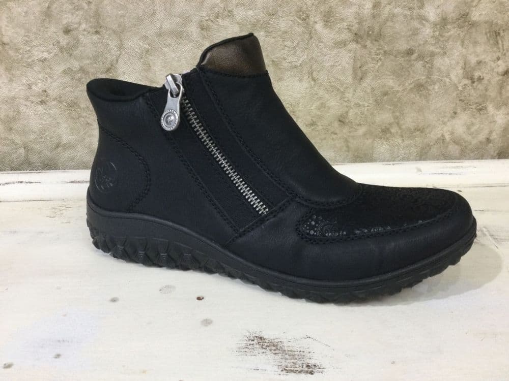 Rieker 59558-00 Black Boot with Zip