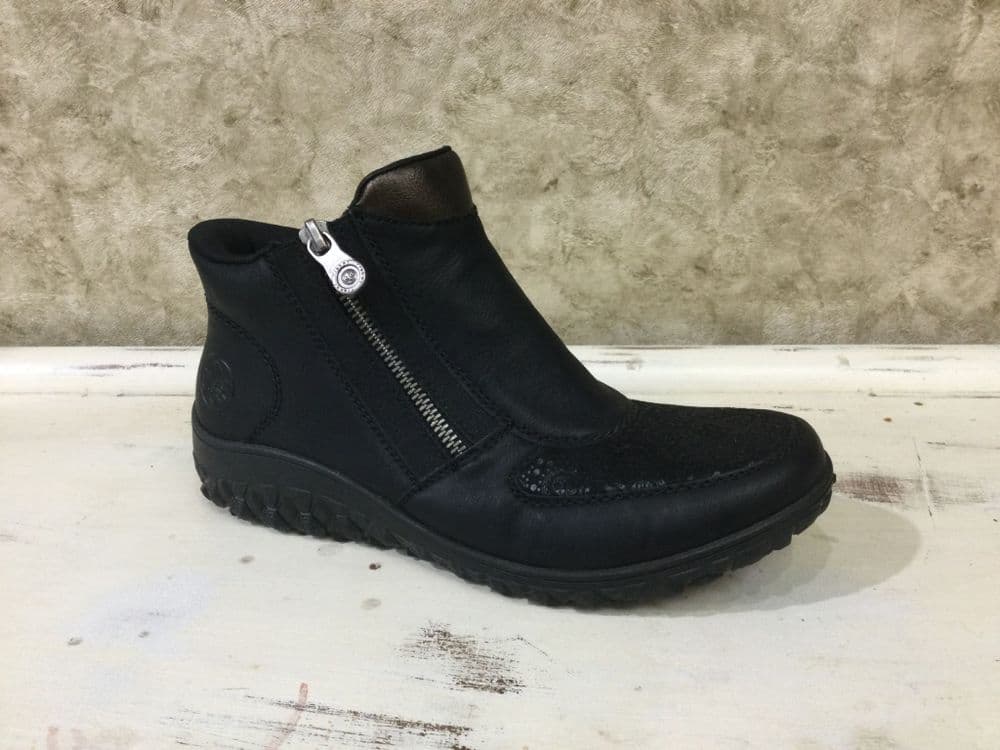 Rieker 59558-00 Black/Fabric Top Ankle Boot