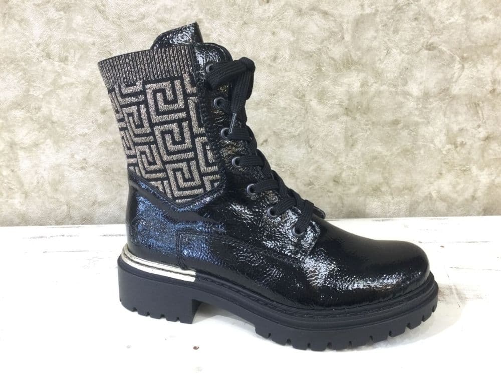 Rieker 72607-00 Black / Mix Sock Lace Up Boot